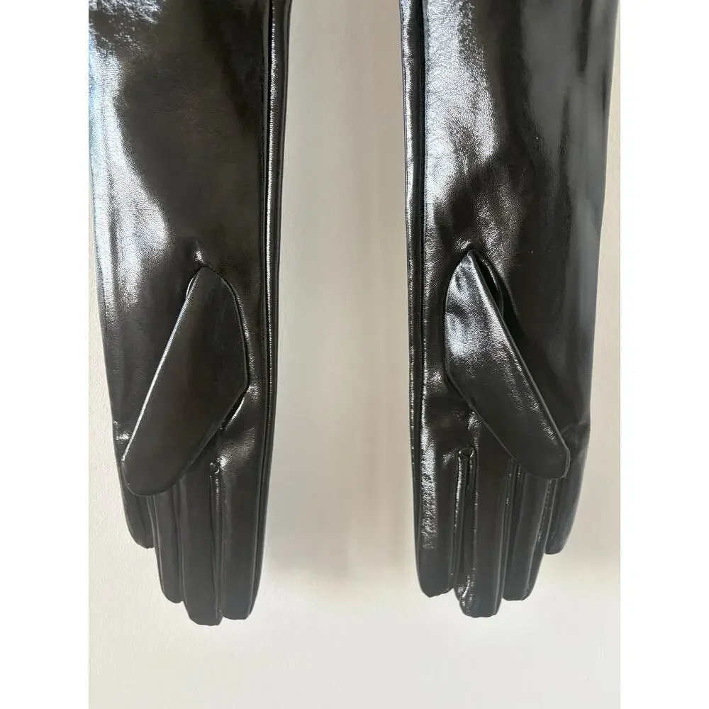 Black Faux Patent Opera Long Gloves Whimsigoth Goth Dominatrix Steampunk Cosplay